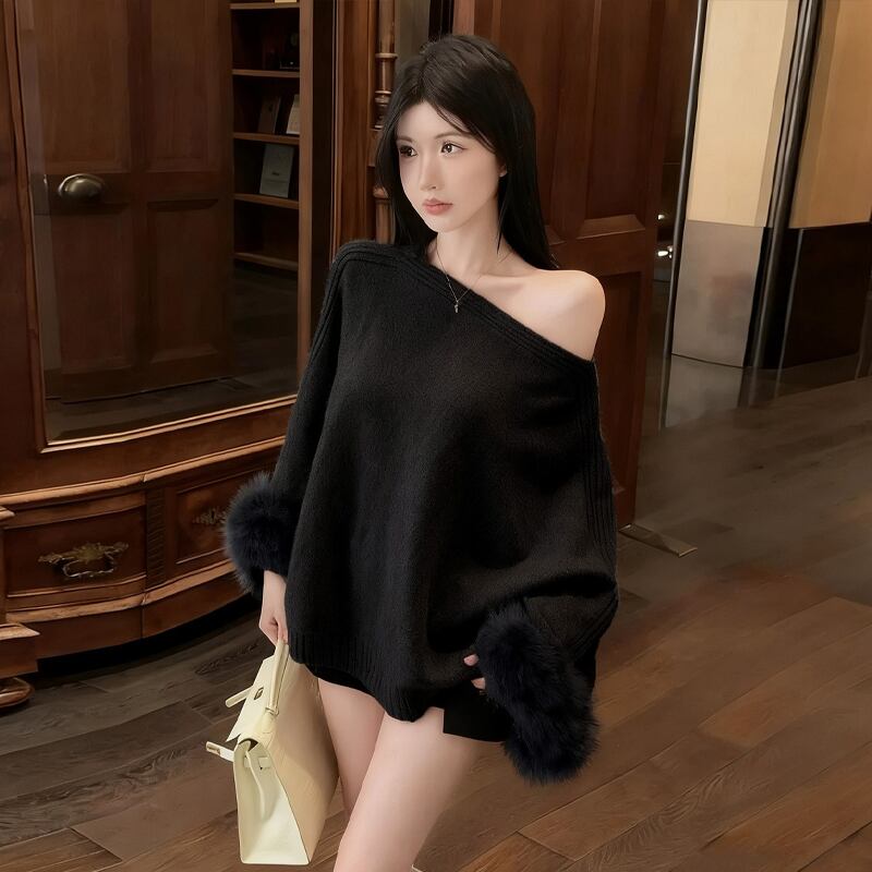 【tops】袖ファーニットトップス Q6942