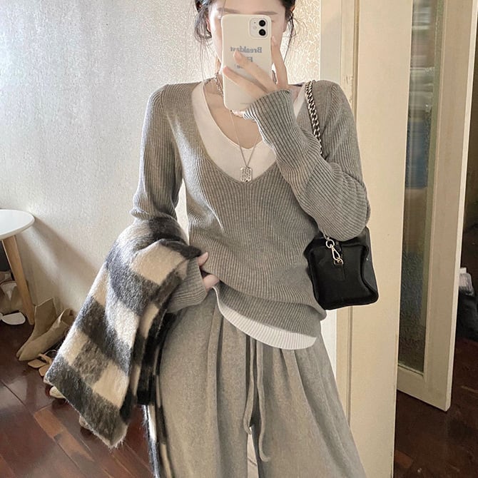 【tops】切り替え配色ニットトップス　M27236