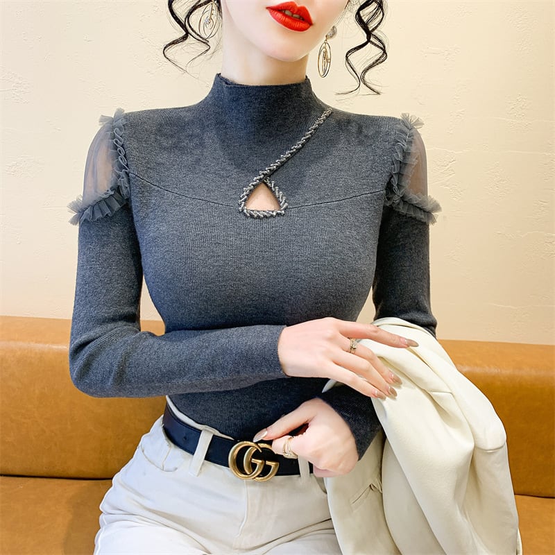 【tops】シースルーショルダーニットトップス　N2916