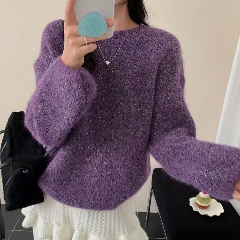 【tops】スパンコール付きニットトップス Q8116