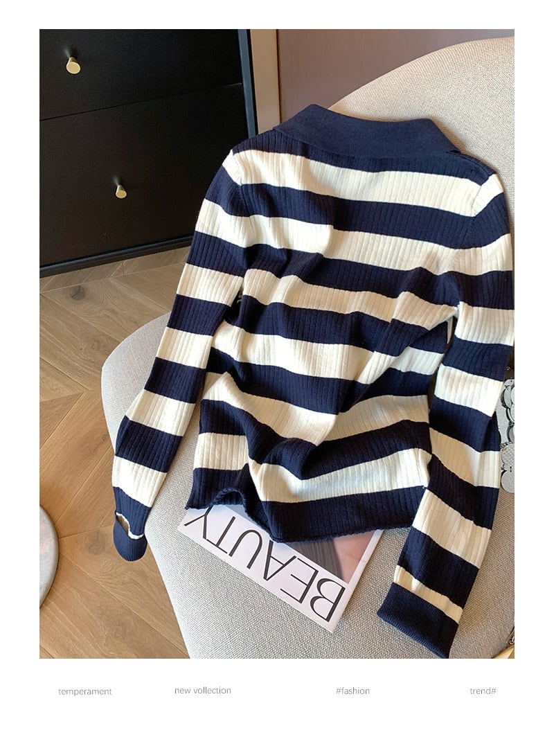 【tops】ボーダー柄ニットトップス　M28919