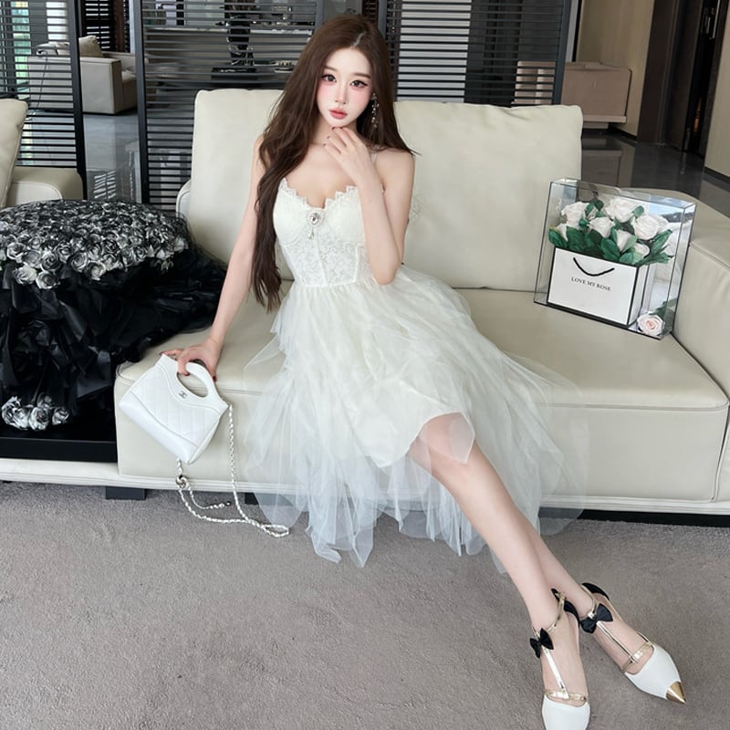 【dress】レースドッキングイレヘムキャミワンピース Q8401