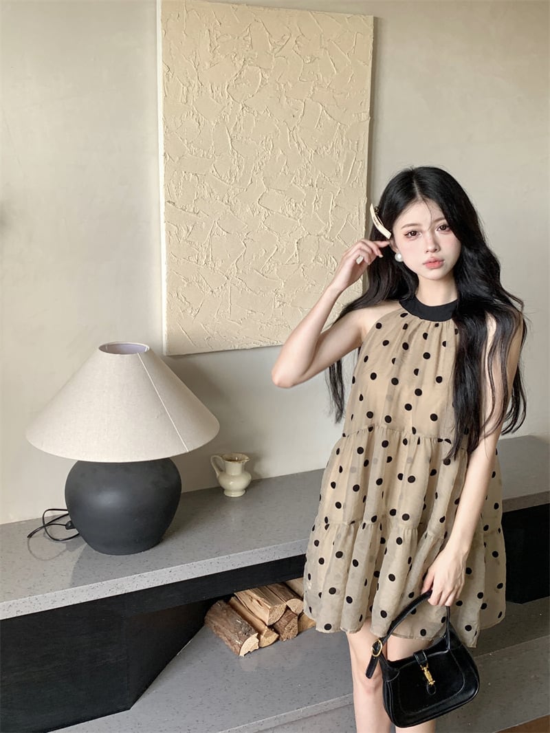 【dress】ノースリーブドット柄ワンピース　M24615