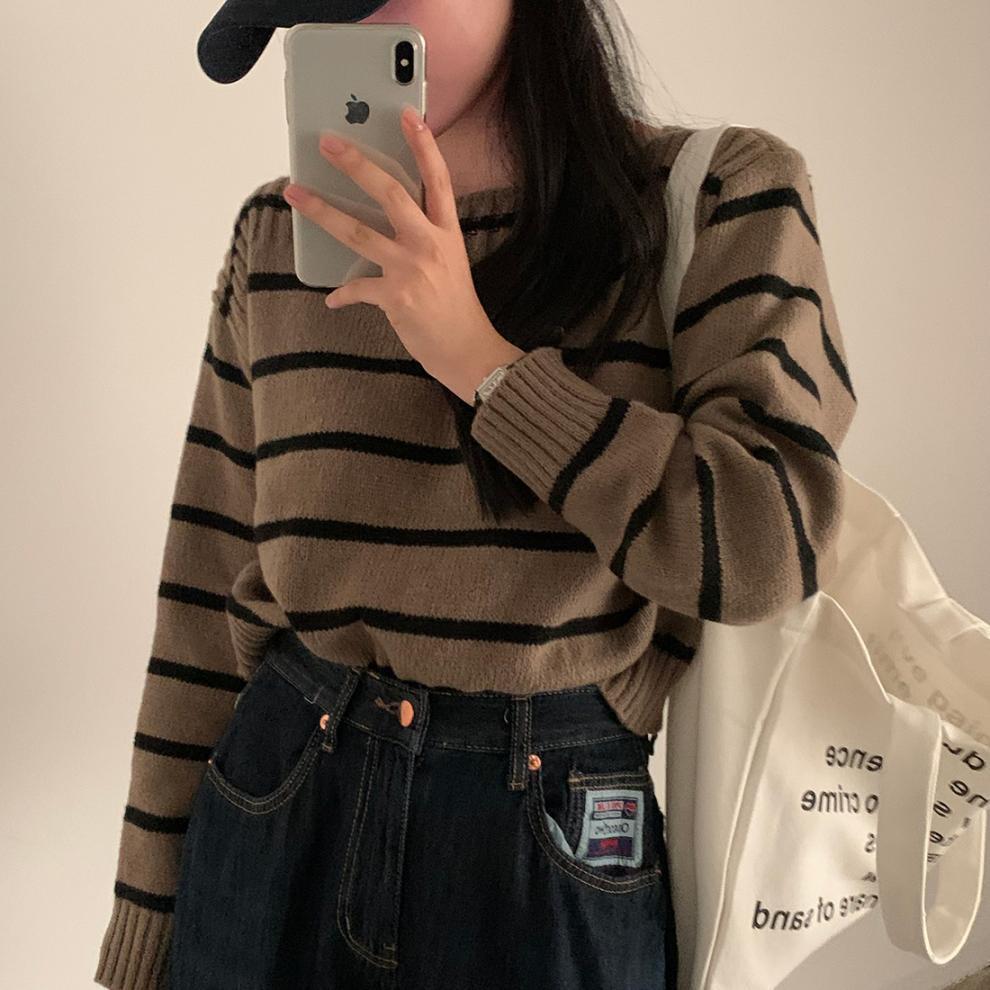 【tops】ボーダー柄ニットセーター　M27493