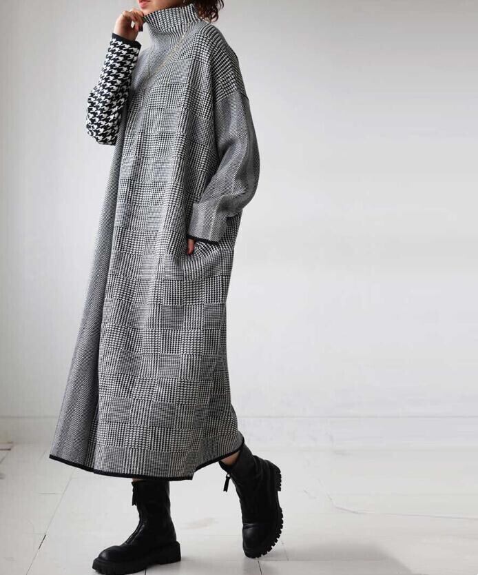 【dress】千鳥格子ニットワンピース　M26753