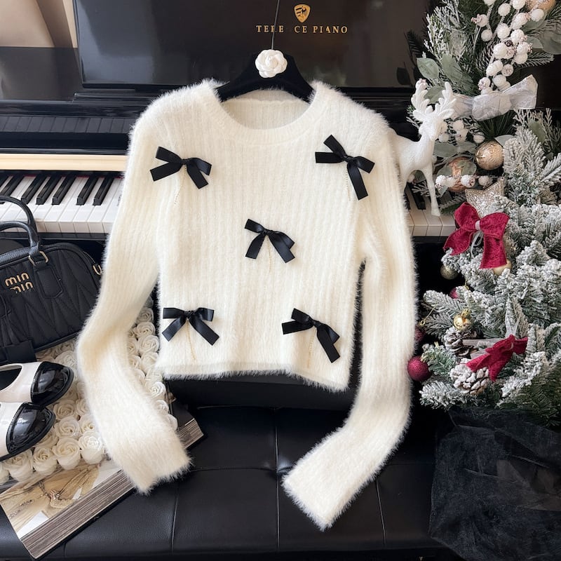 【tops】リボン付きニットセーター　M28248