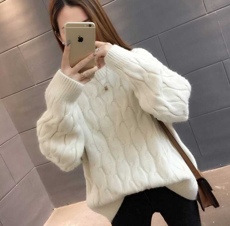 【tops】女性力を高める〜ラウンドネック長袖スウィートファッションニットセーターW0374