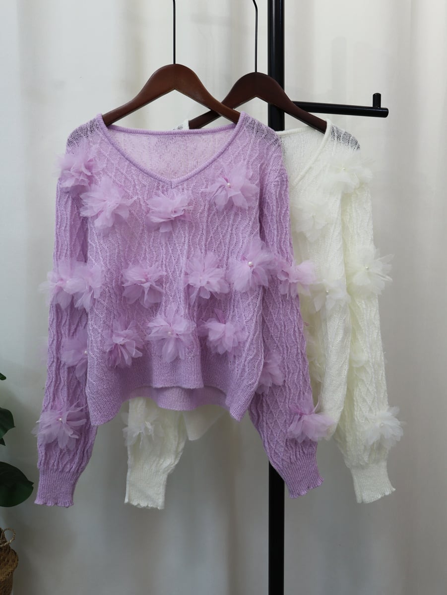 【tops】立体フラワーニットセーター　M26095