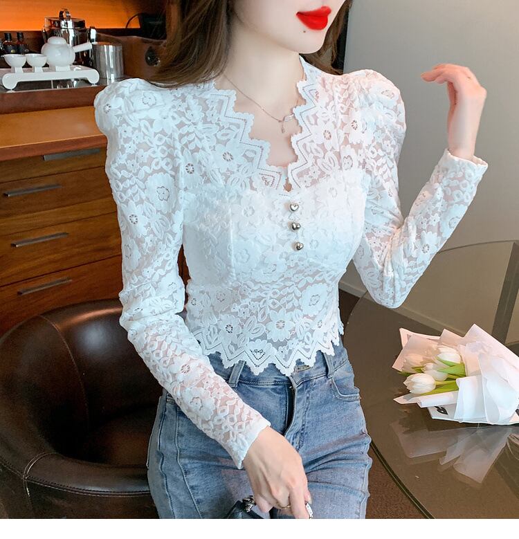 【tops】レースパフスリーブトップス　M18847