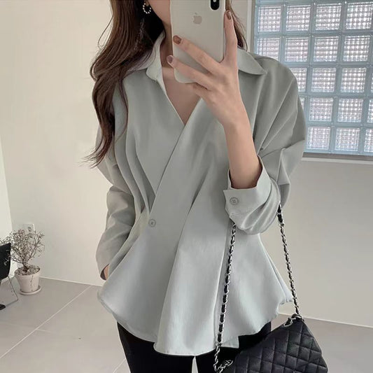 【tops】折り襟パフスリーブシャツG23056