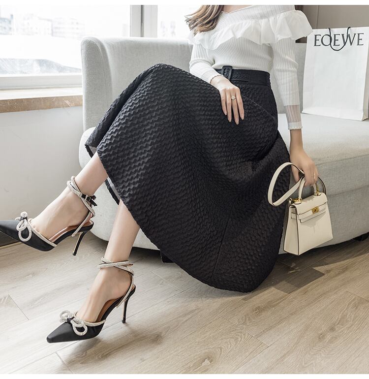 【bottoms】上品な質感!気質満点レトロINS風Aラインハイウエスト着痩せスカート G2935