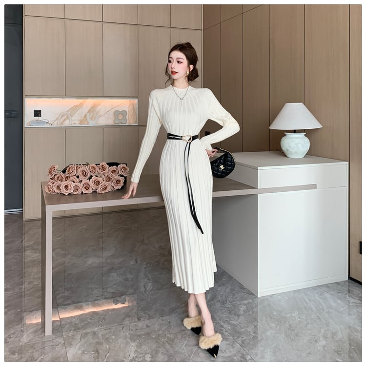 【dress】ニットワンピースベルト付き　M27464