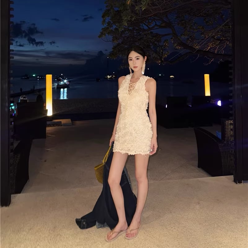 【dress】立体フラワーベストワンピース Q8109