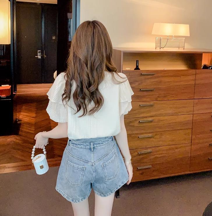 【tops】ラウンドネック半袖パフ袖ブラウスF7509