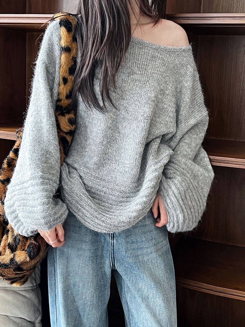 【tops】オフショルダーバルーンスリーブニットトップス　N2911