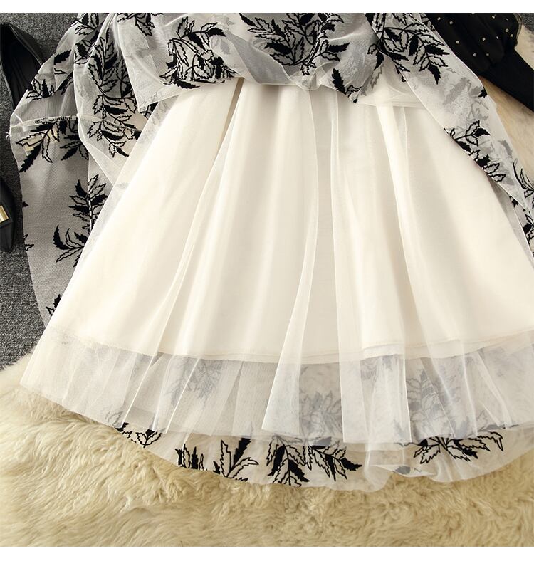 【dress】上品な質感!気質満点レトロシンプルフランス風秋冬偽二つ切り替えワンピース G3178