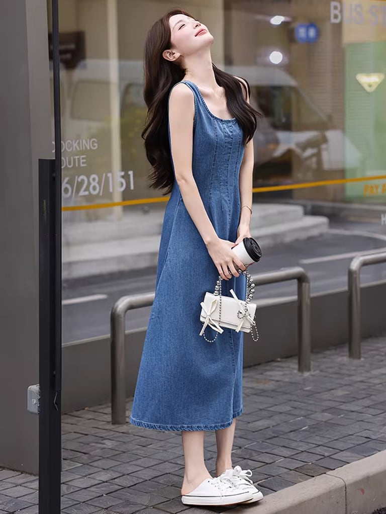 【dress】ロングデニムベストワンピース Q8423