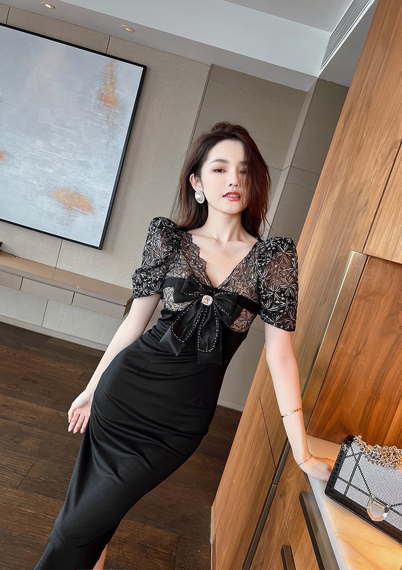 【dress】レース切り替えワンピース　M29601