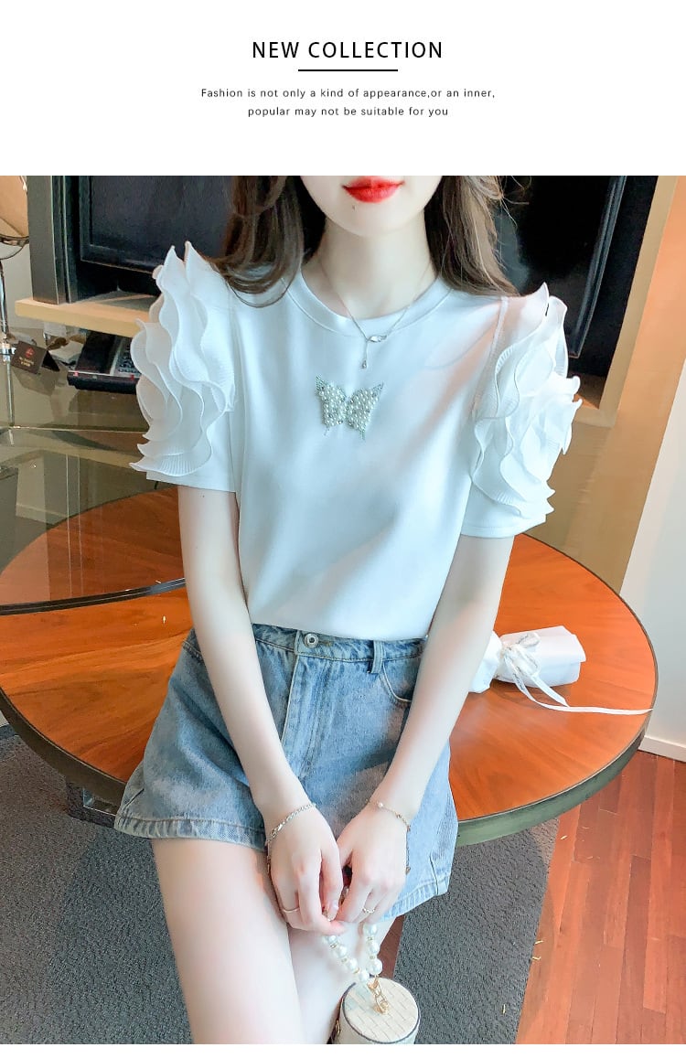 【tops】フリルパフスリーブTシャツG21540