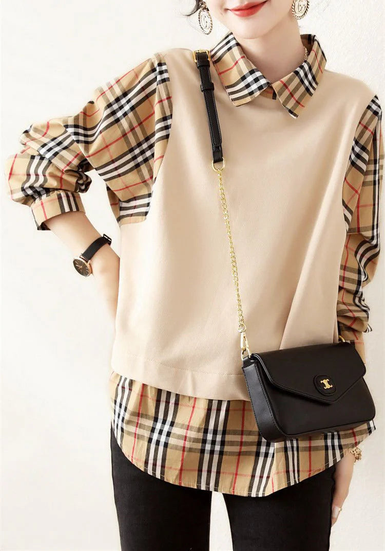 【tops】春秋偽二つ切り替えシャツG23606