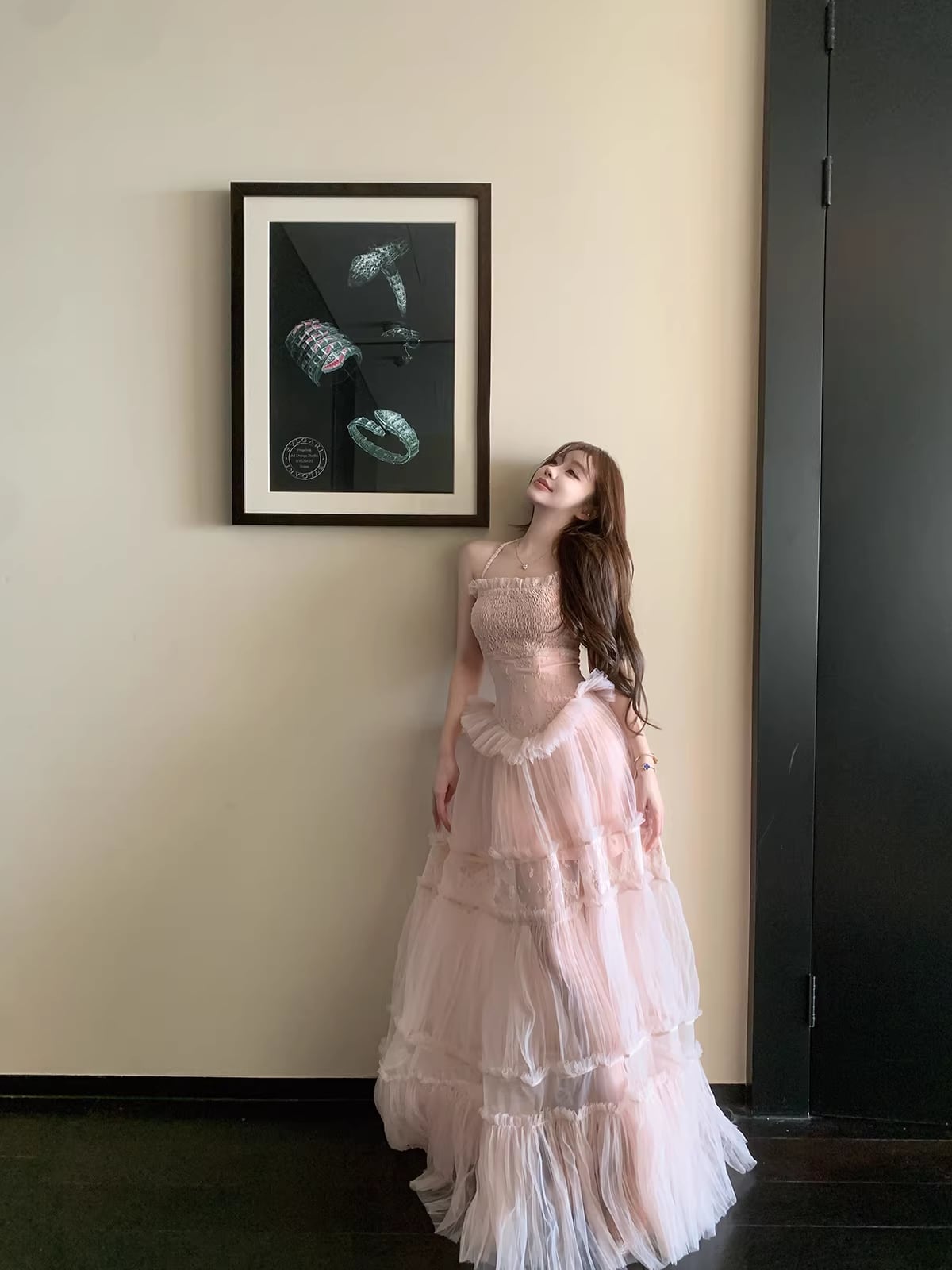 【dress】チュールレースロングワンピース Q7971