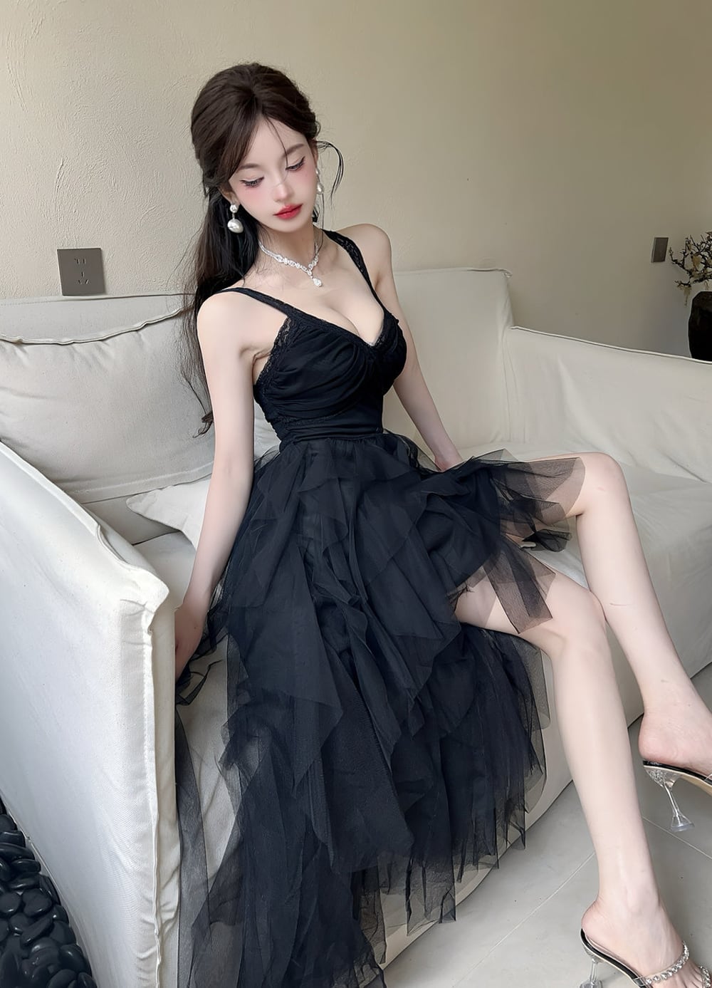 【dress】イレヘムチュールキャミワンピース Q7575