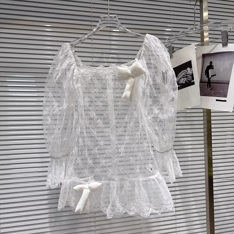 【set】レーストップス×シャツワンピースセット Q7897