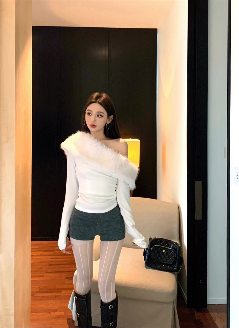 【tops】ファーオフショルダートップス　M29005