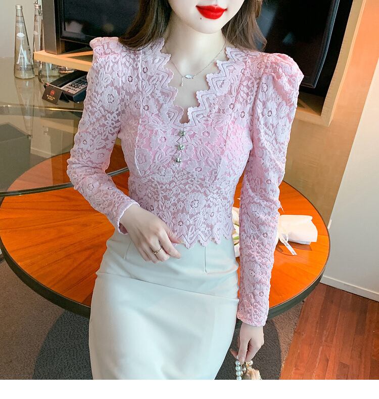 【tops】レースパフスリーブトップス　M18847