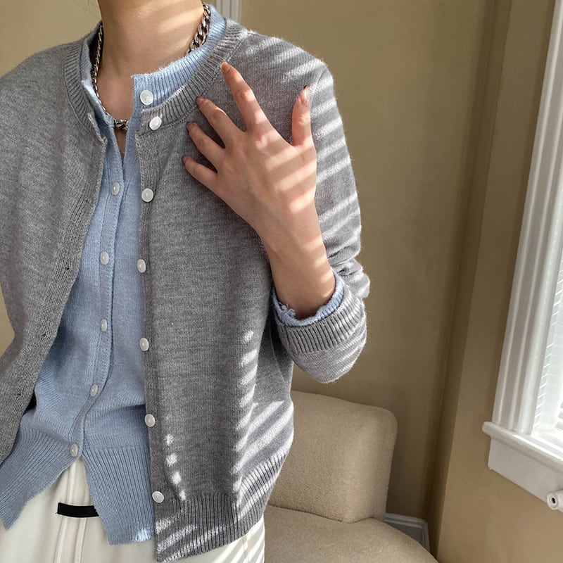 【outer】フェイクレイヤードニットカーディガン Q7001