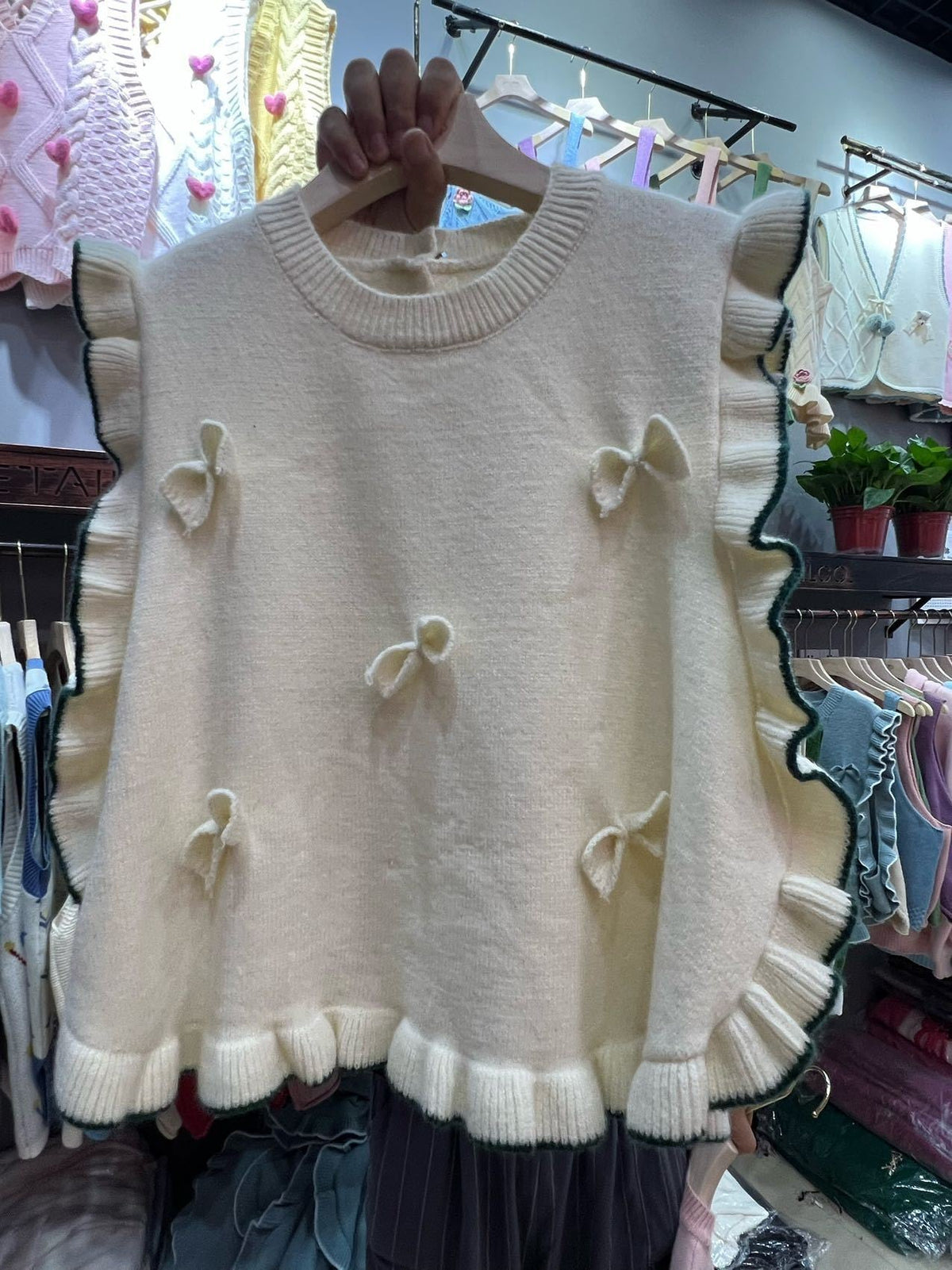 【tops】リボン付きニットベスト　M25779