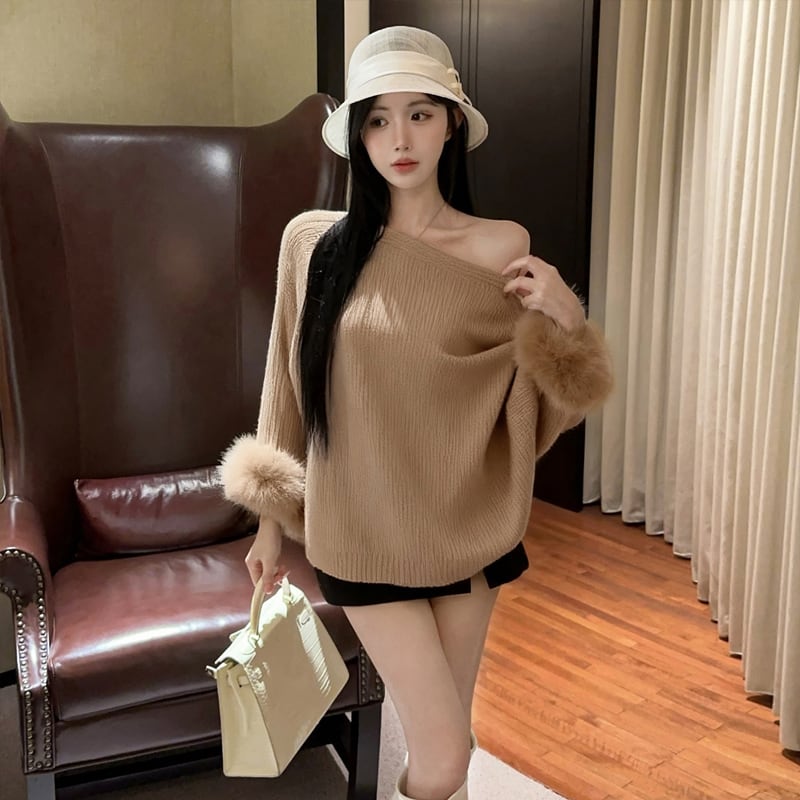 【tops】袖ファーニットトップス Q6942