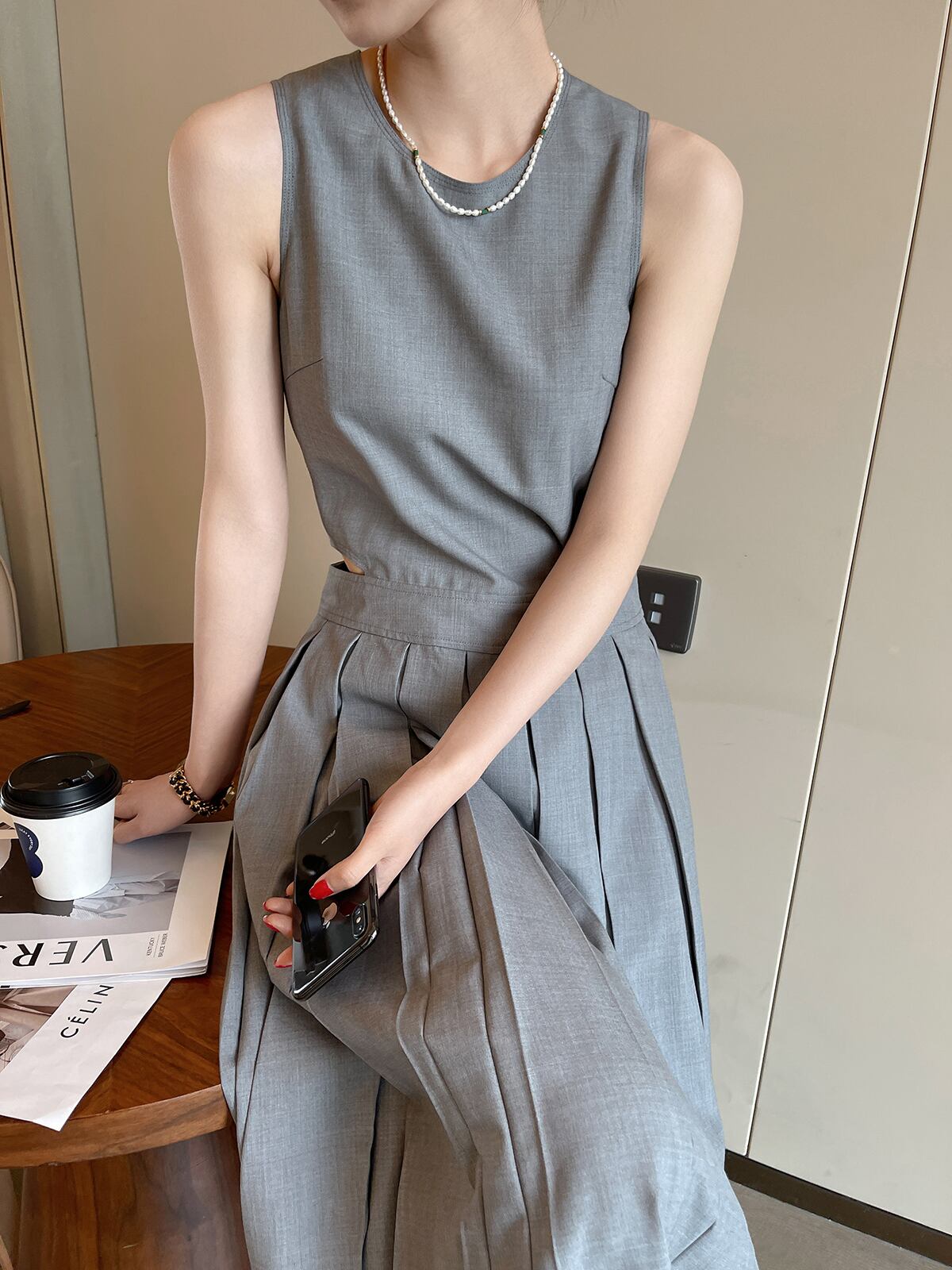 【dress】ウエストカットプリーツワンピース　N2993