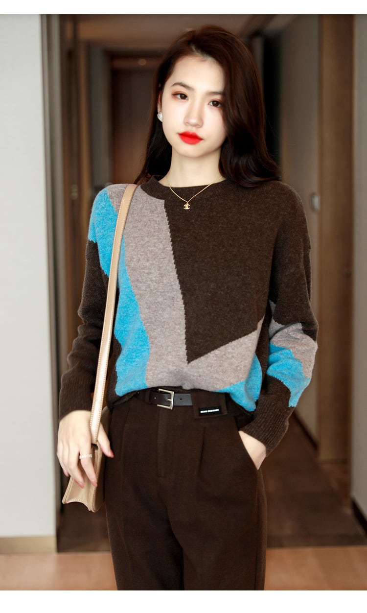 【tops】配色ニットセーター　M25417