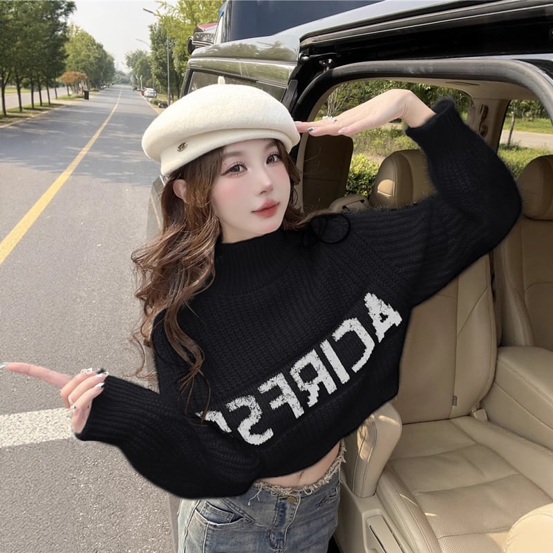 【tops】ハイネックニットトップス Q7177