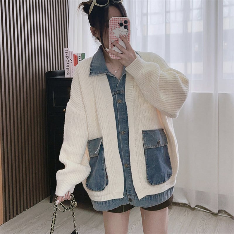 【outer】デニム切り替えニットカーデ　M17962