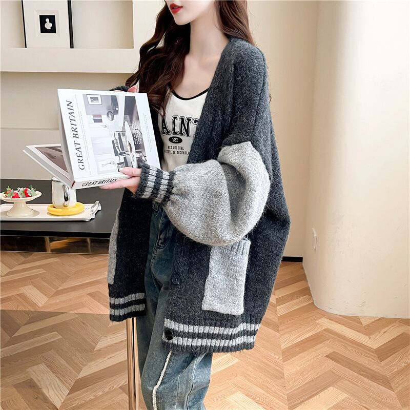 【outer】配色切り替えニットカーデ　M27503