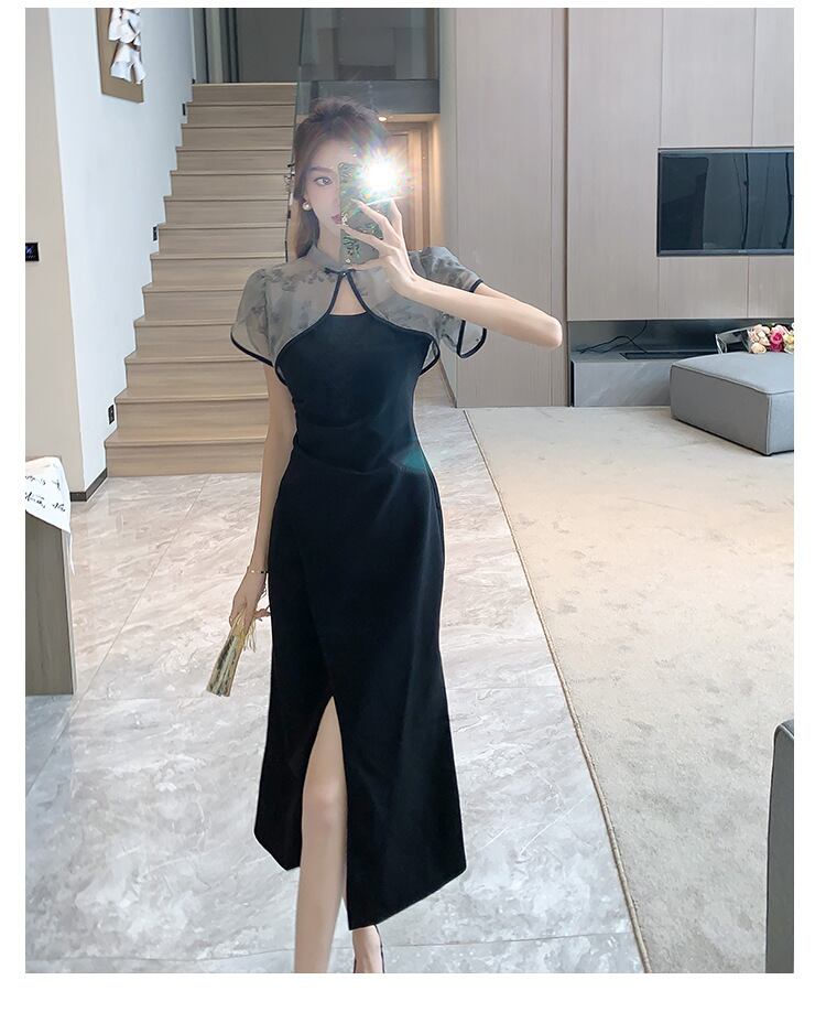 【set】メッシュブラウス+キャミワンピース２点セットG21390