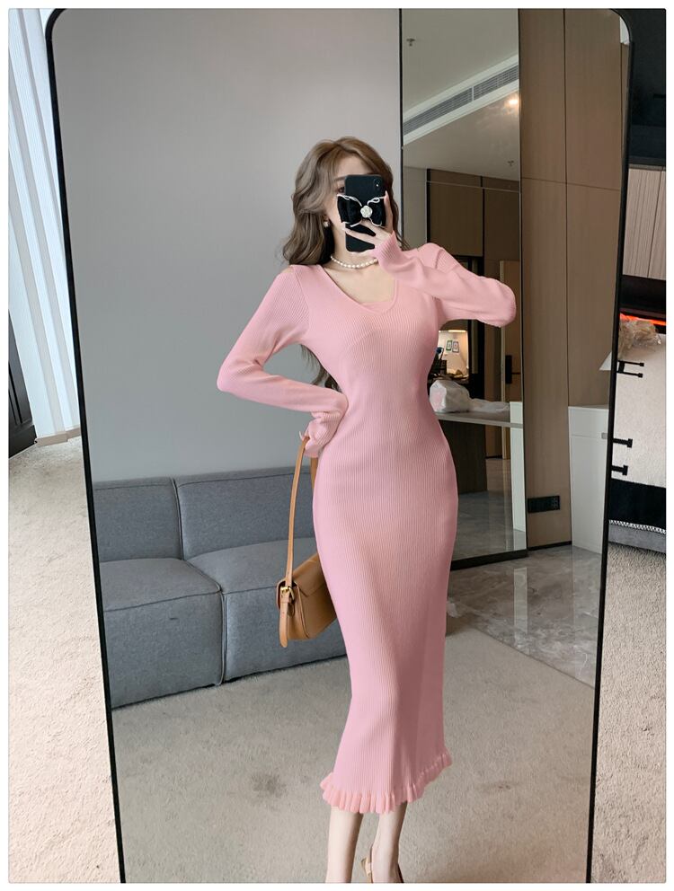 【dress】オフショルダーニットワンピース　M18813