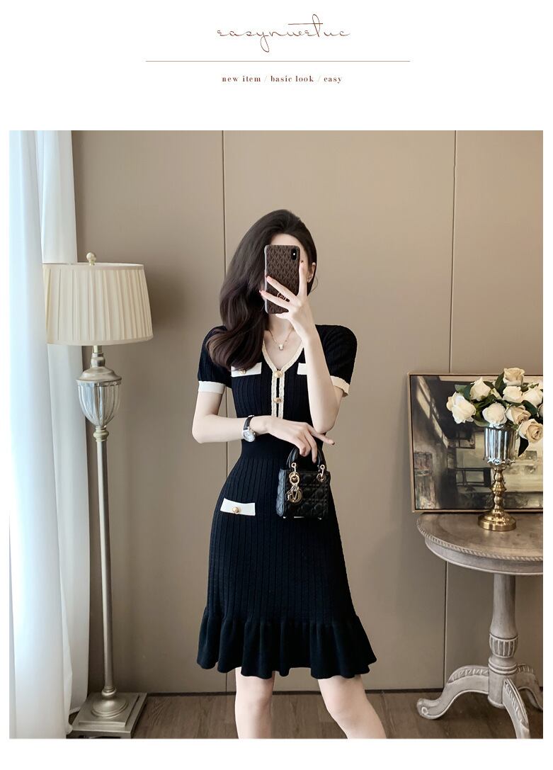 【dress】Vネックマーメイドニットワンピース G20250