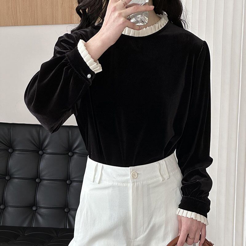 【tops】フェイクレイヤードベルベットトップス Q6964
