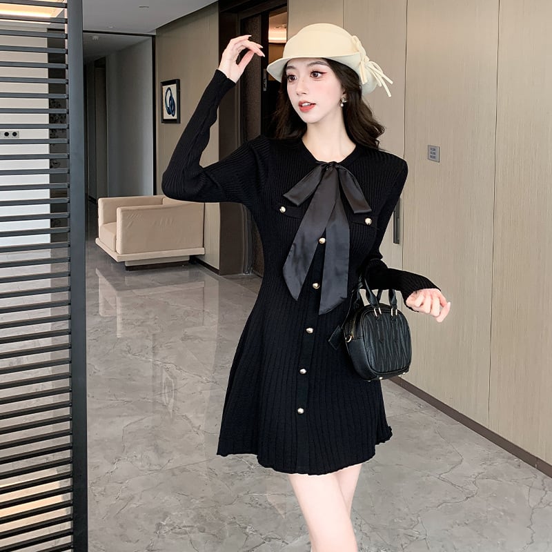 【dress】リボン付きニットワンピース　M28581