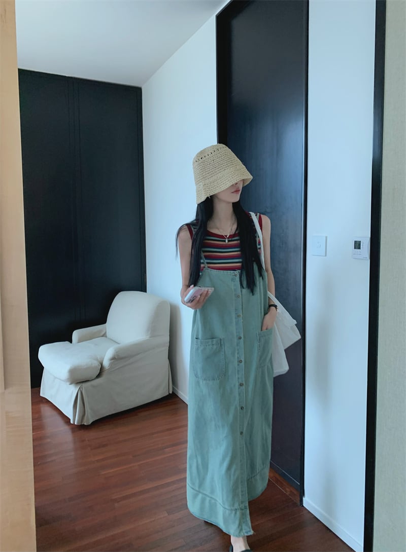 【set】ノースリーブTシャツ×デニムキャミワンピースセット　M24275