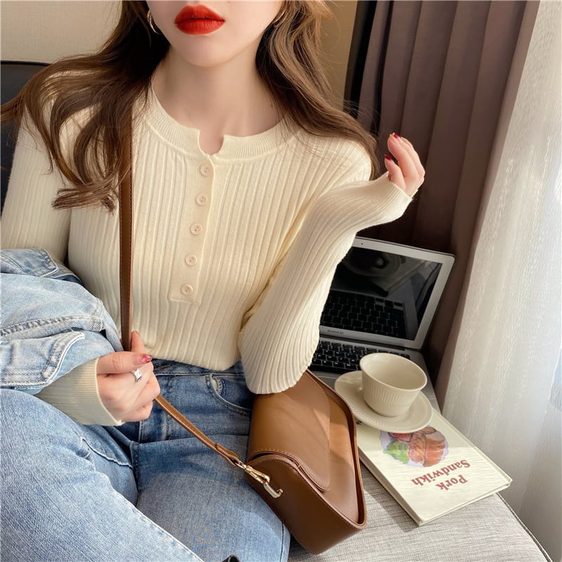 【tops】ボタンデザインニットトップス　M26440