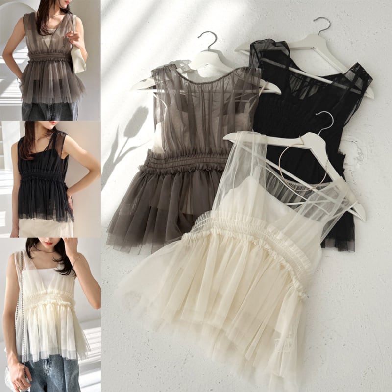 【tops】チュールノースリーブトップス　M29964