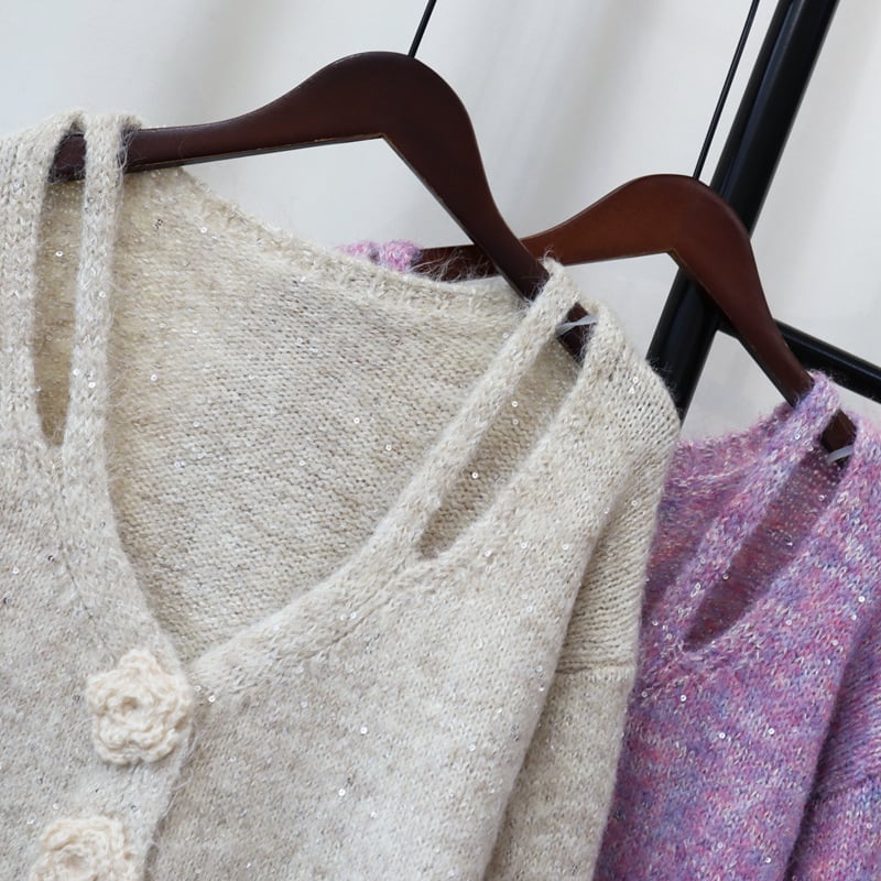 【outer】スパンコールニットカーデ　M28589