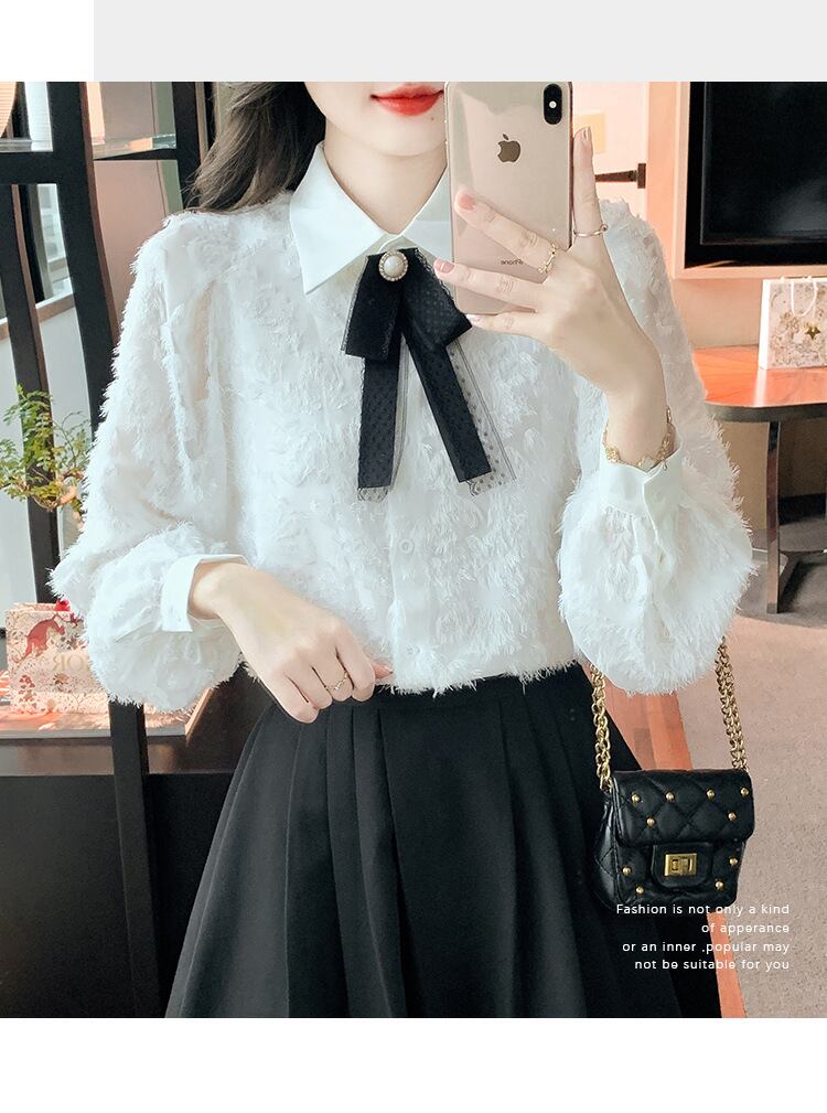 【tops】リボン付きレースシャツトップス　M18686