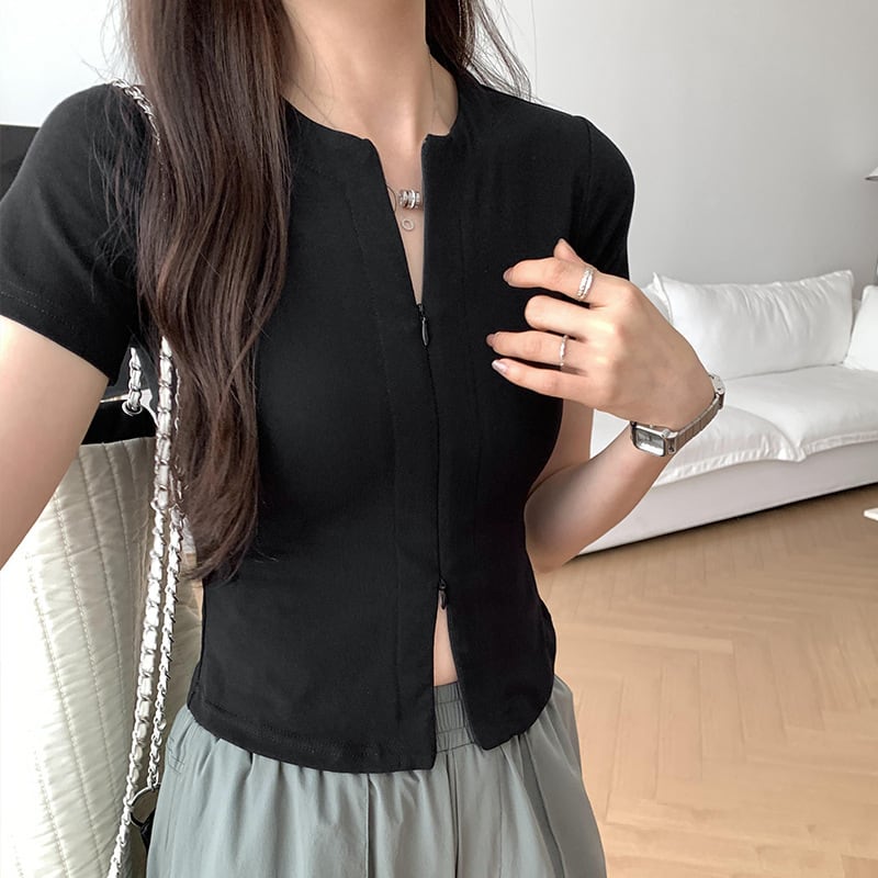 【tops】ファスナーTシャツ　M25069