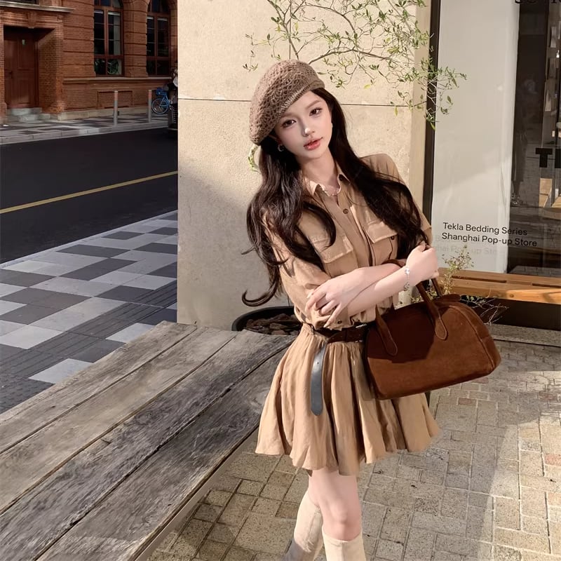 【dress】ベルト付きシャツワンピース Q8300
