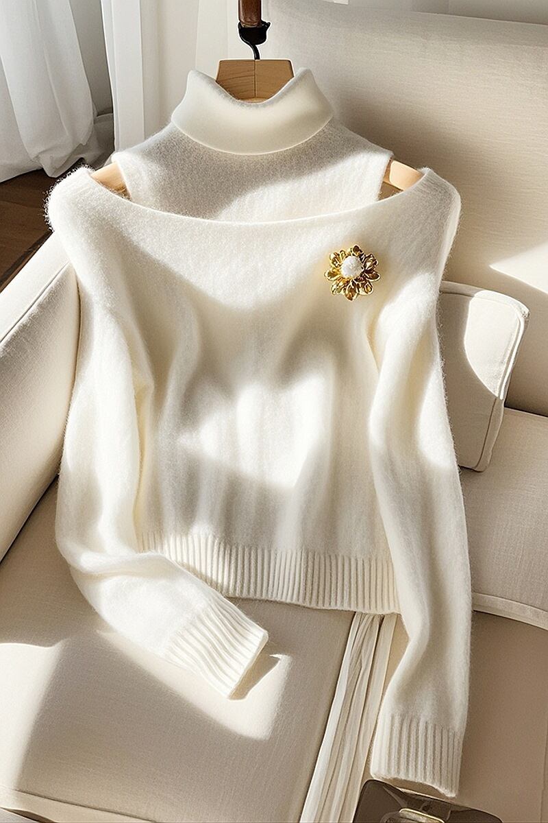 【tops】オフショルダーハイネックニットトップス　M28764